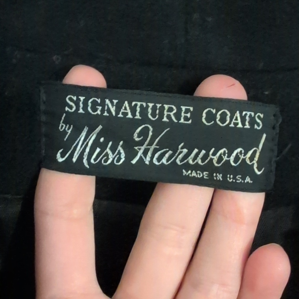 Vintage Miss Harwood Signature Coats Wool Double Breasted Below Knee Black - Picture 2 of 6
